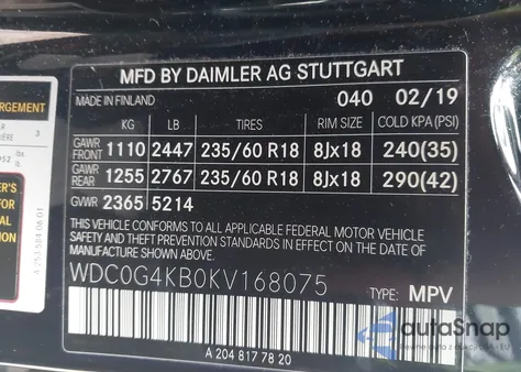 2019 Mercedes-Benz Glc 300 4Matic from USA, damaged, VIN WDC0G4KB0KV168075
